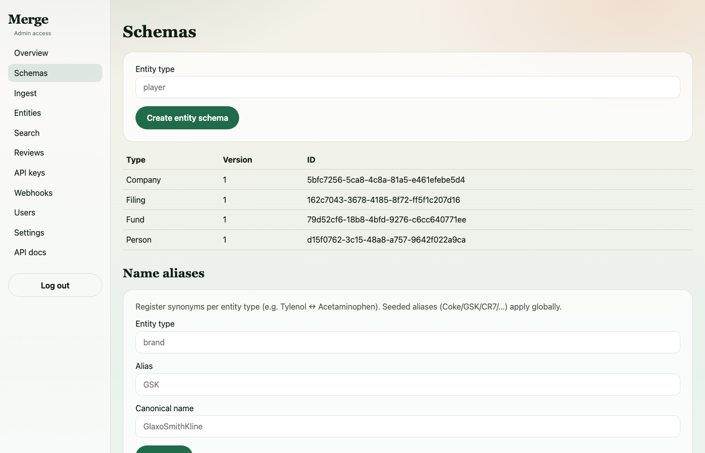 Schemas configured in Merge