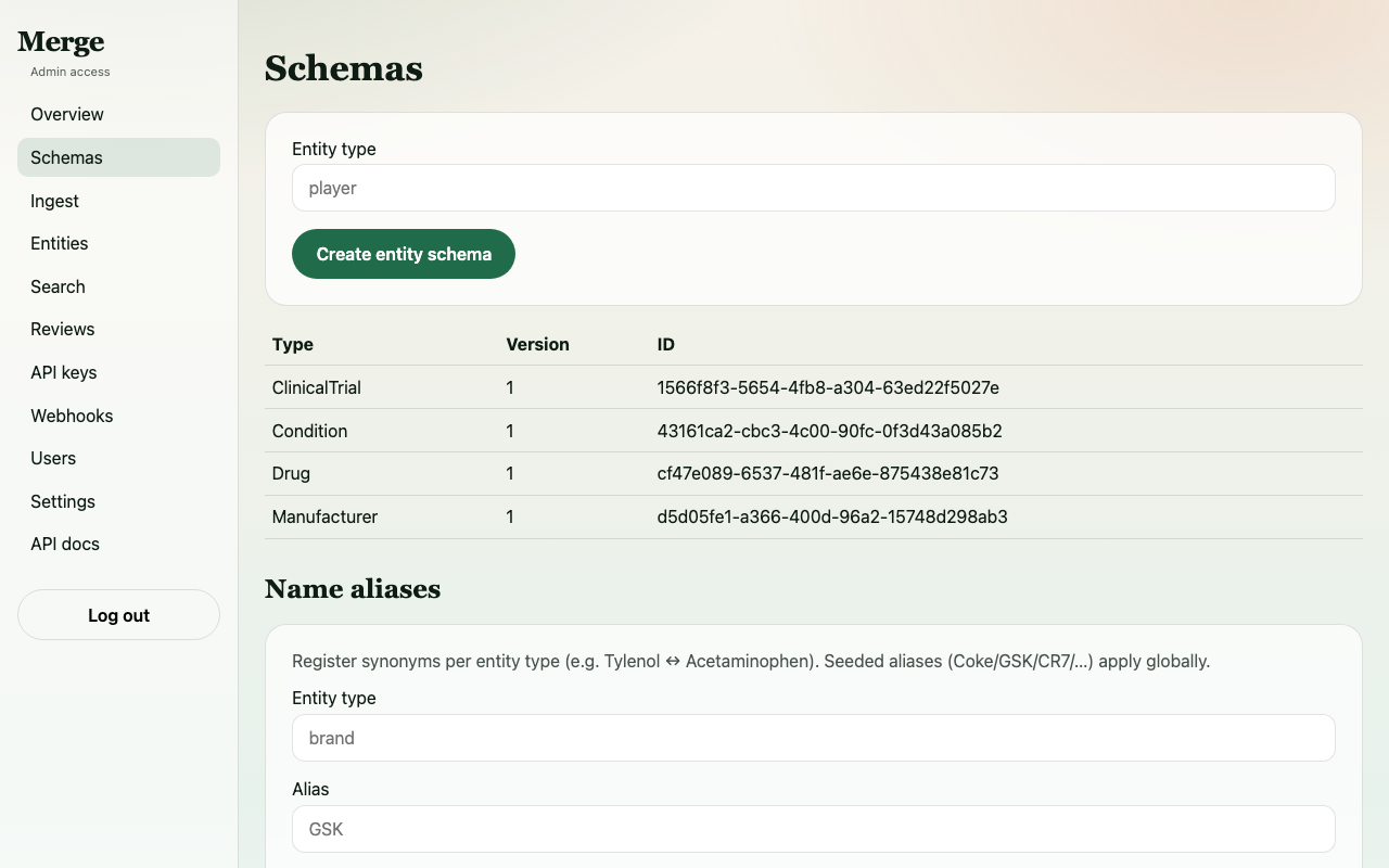 Schemas configured in Merge