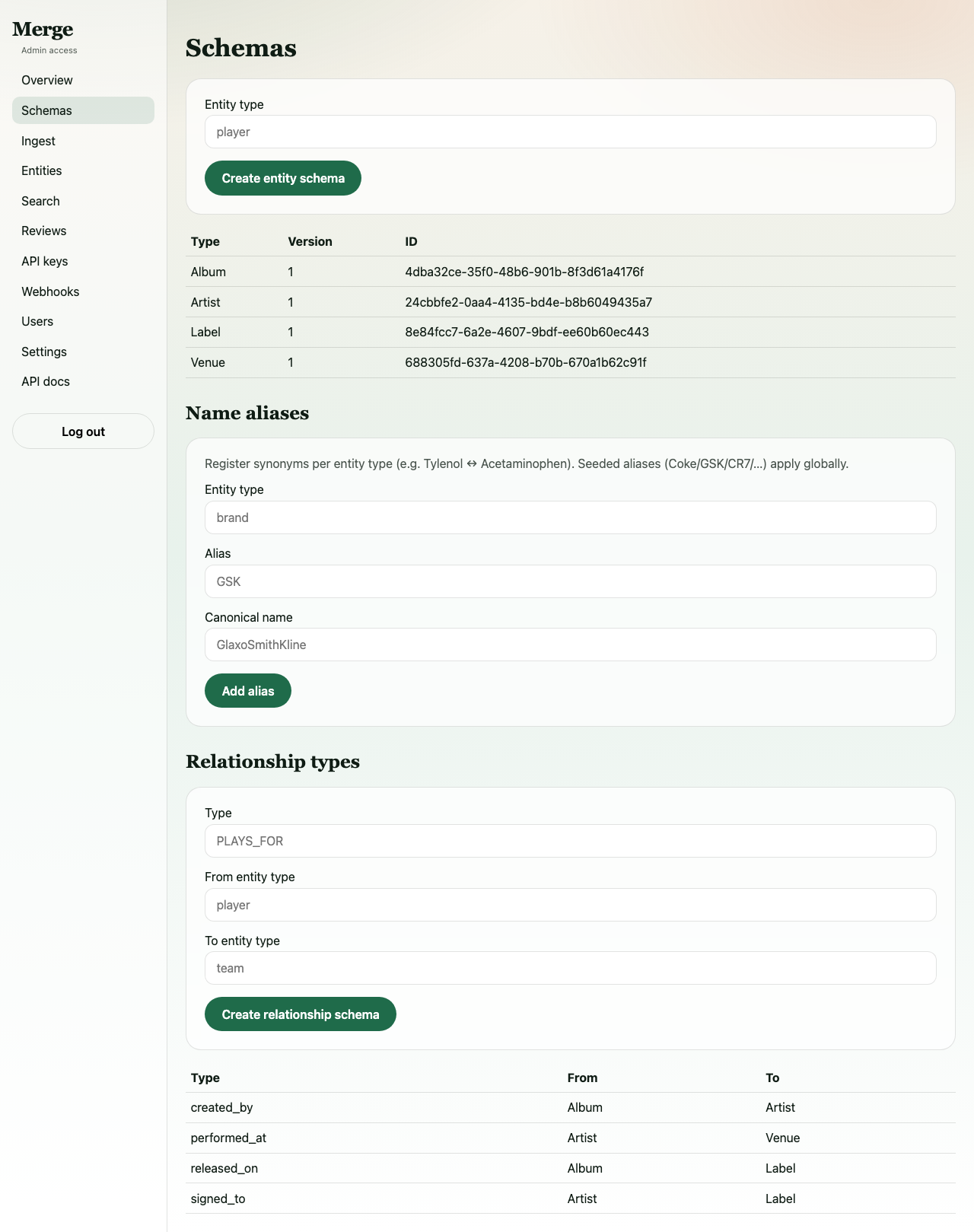 Schemas configured in Merge